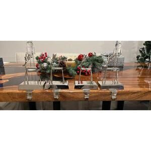 Pottery Barn Silver Twig Christmas Stocking Holder Modern Holiday Decor (Set 4)
